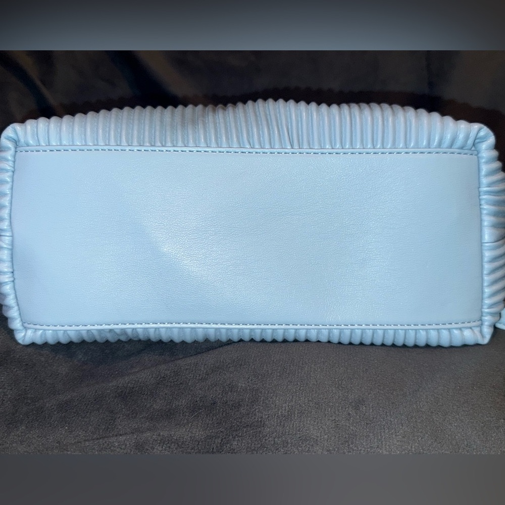 Expressions NYC Slouchy Pleated Powder Blue Crossbody Shoulder Bag w Link Strap - Picture 10 of 13